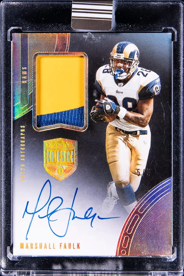 2021 Panini Eminence Marshall Faulk Patch Autographs Green #PA-MF card image