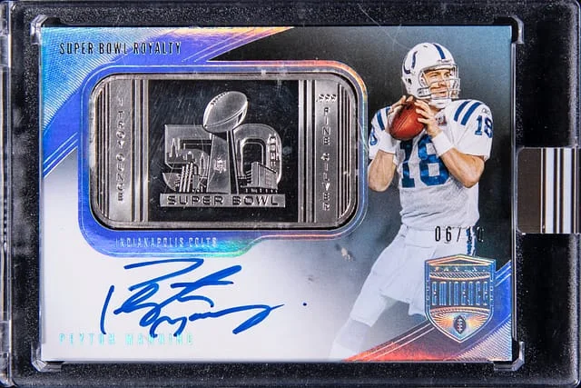 2021 Panini Eminence Peyton Manning Super Bowl Royalty Signatures Silver Bar #SBR-PM card image