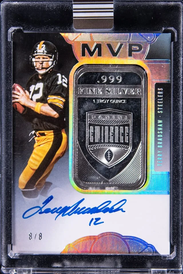 2021 Panini Eminence Terry Bradshaw MVP Signatures Silver Bar #MVP-TB card image