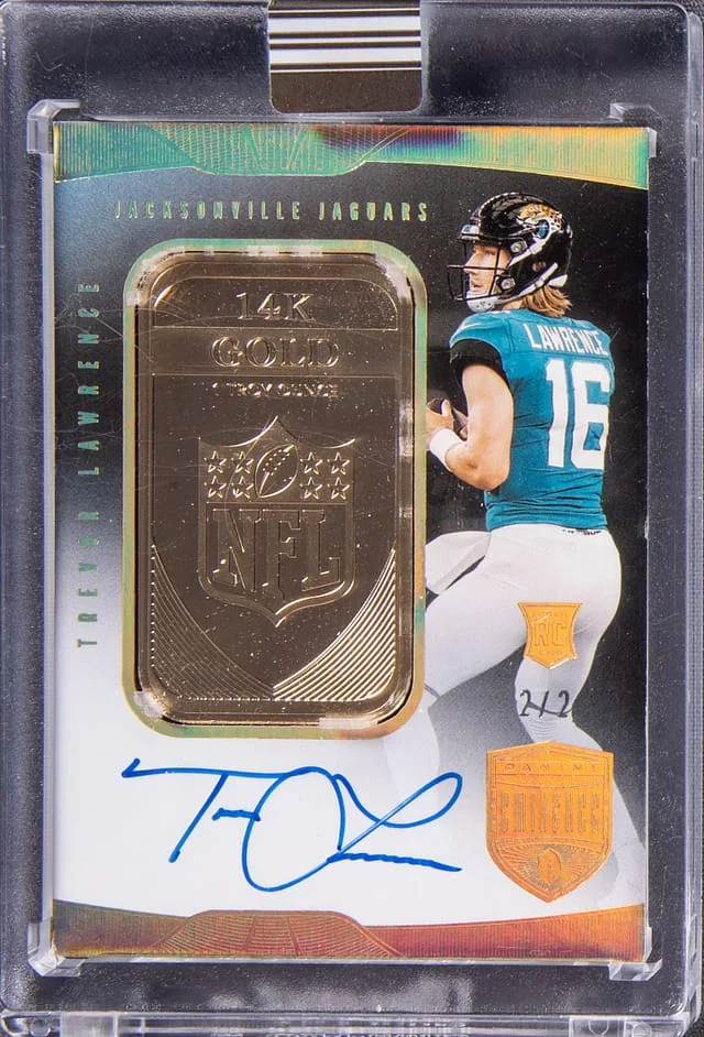 2021 Panini Eminence Trevor Lawrence NFL Shield Autographs Gold Bar #NFL-TL card image