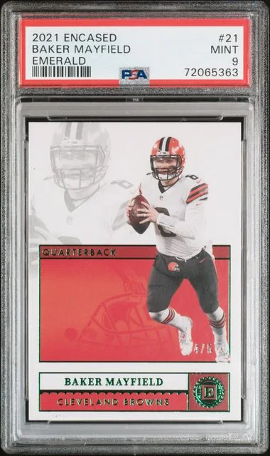 2021 Panini Encased Baker Mayfield Emerald #21 card image