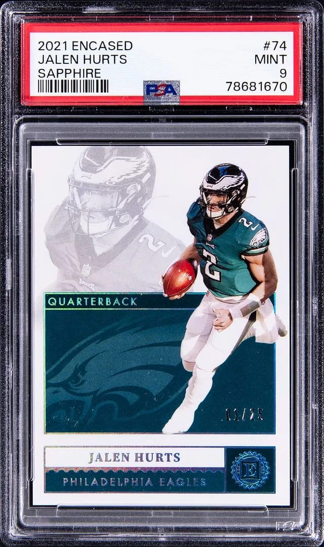 2021 Panini Encased Jalen Hurts Sapphire #74 card image