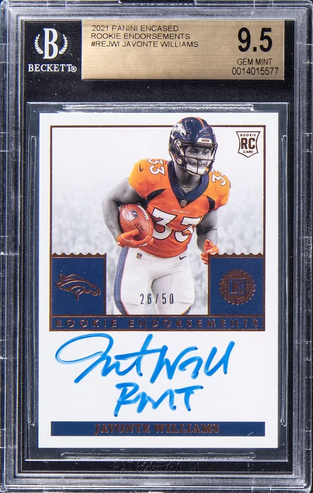 2021 Panini Encased Javonte Williams Endorsements #RE-JWI card image