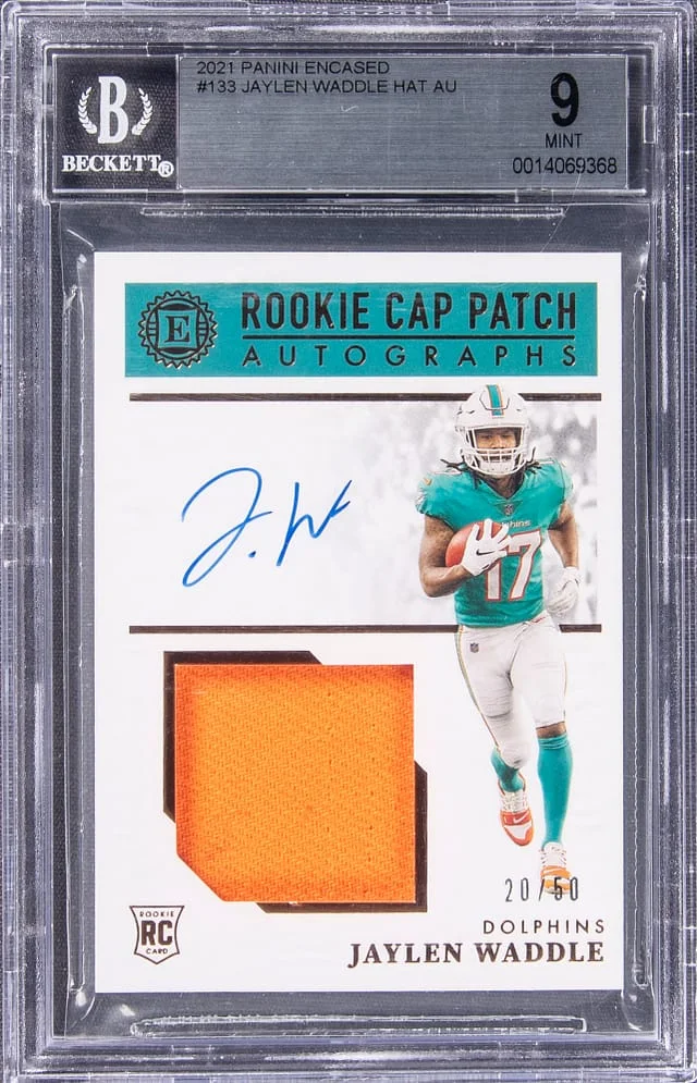 2021 Panini Encased Jaylen Waddle Cap Patch Autographs #133 card image