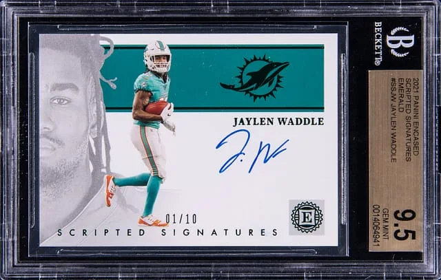2021 Panini Encased Jaylen Waddle Scripted Signatures Emerald #SS-JW card image