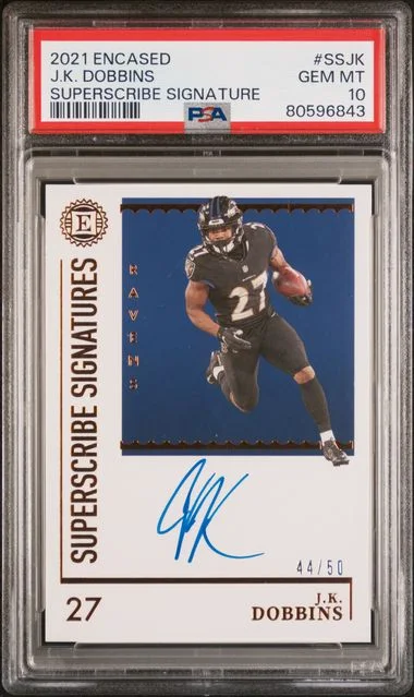 2021 Panini Encased J.K. Dobbins Superscribe Signatures #SSJK card image
