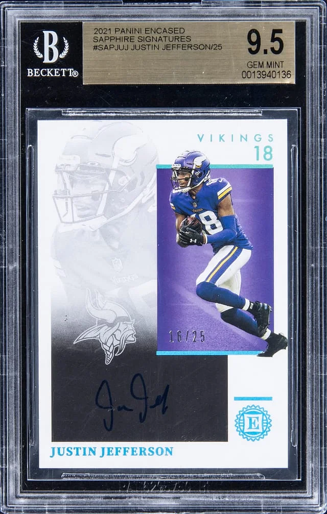 2021 Panini Encased Justin Jefferson Sapphire Signatures #SAP-JUJ card image