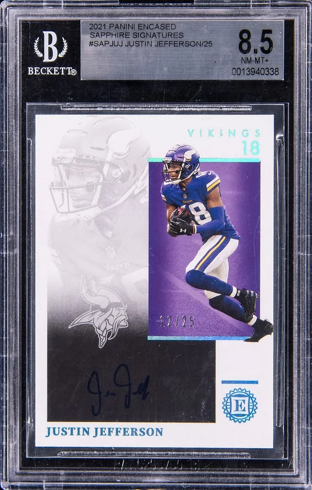 2021 Panini Encased Justin Jefferson Sapphire Signatures #SAPJUJ card image
