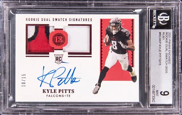 2021 Panini Encased Kyle Pitts Dual Swatch Signatures Ruby #RCAKP card image