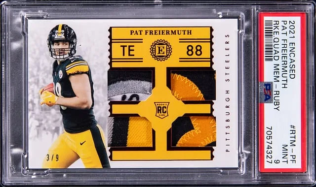 2021 Panini Encased Pat Freiermuth Quad Memorabilia Ruby #RTM-PF card image
