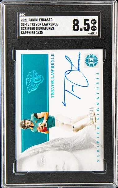 2021 Panini Encased Scripted Signatures Sapphire Ss-Tl Trevor Lawrence #no-number card image