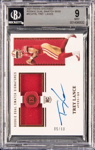 2021 Panini Encased Trey Lance Dual Swatch Signatures #RCATRL card image