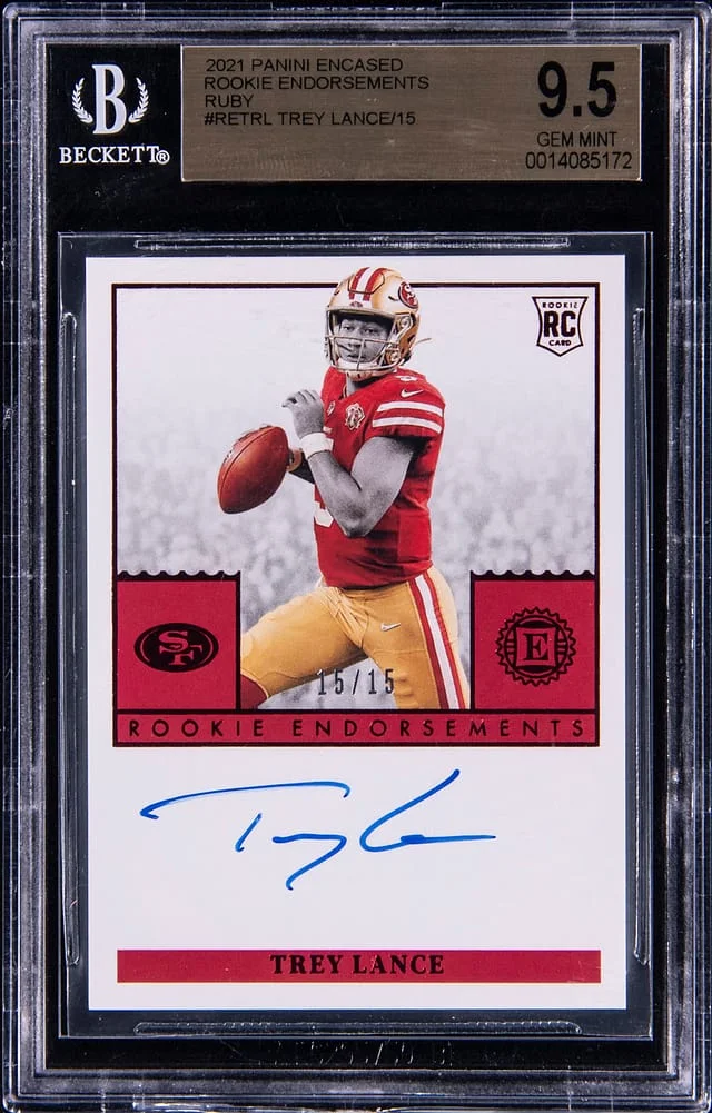 2021 Panini Encased Trey Lance Endorsements Ruby #RETRL card image