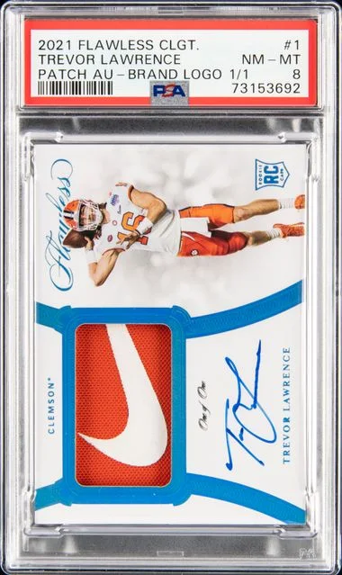 2021 Panini Flawless 1 Trevor Lawrence Collegiate Patch Autograph-Brand Logo #1/1 card image