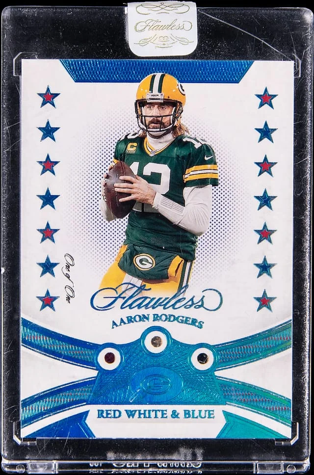 2021 Panini Flawless Aaron Rodgers Red, White, & Blue 1/1 #RWB22 card image