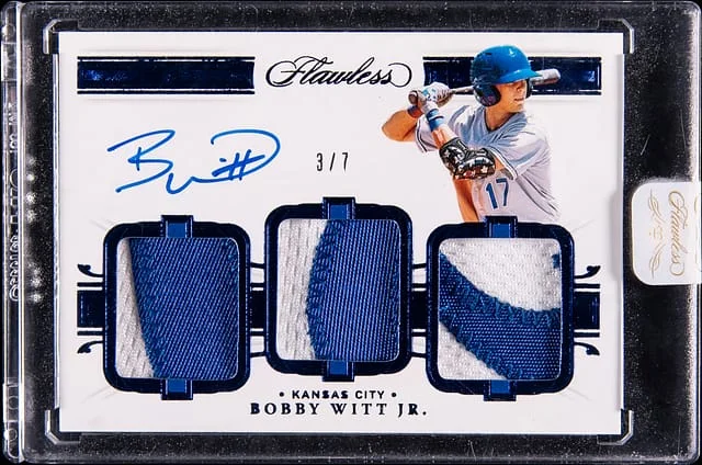 2021 Panini Flawless Bobby Witt Jr. Triple Patch Autographs Sapphire #TPA-BW card image