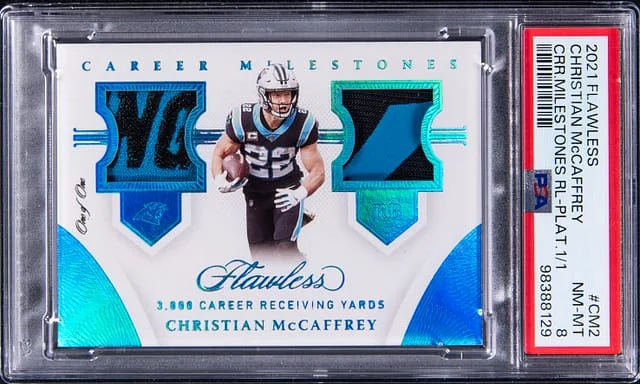 2021 Panini Flawless Christian McCaffrey Career Milestones Relic Platinum #CM2 card image