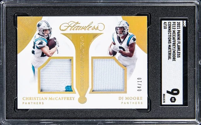 2021 Panini Flawless Christian McCaffrey, DJ Moore Dual Connections Material #FC12 card image