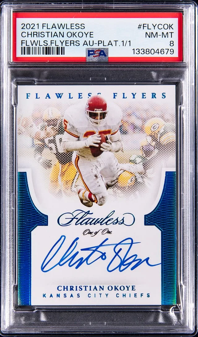 2021 Panini Flawless Christian Okoye Flyers Autograph Platinum #FLY-COK card image