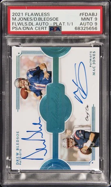 2021 Panini Flawless Drew Bledsoe/Mac Jones Dual Autographs Platinum #FDA-BJ card image