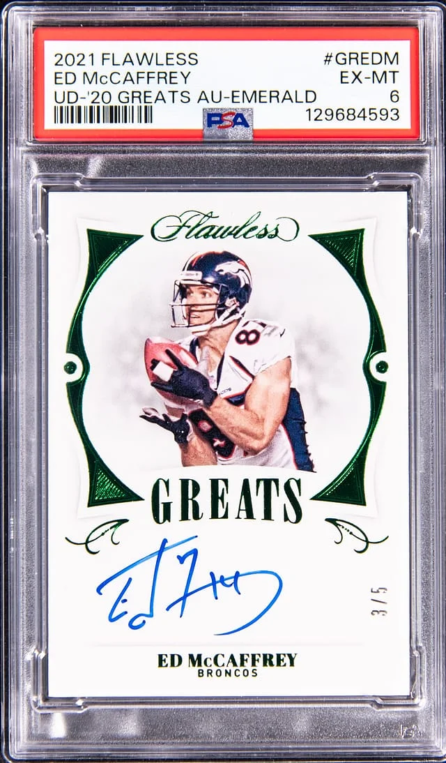 2021 Panini Flawless Ed McCaffrey Update 2020 Greats Autograph Emerald #GR-EDM card image