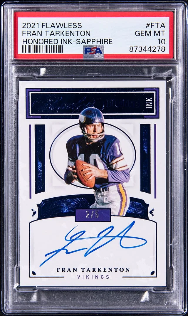 2021 Panini Flawless Fran Tarkenton Honored Ink Sapphire #FTA card image