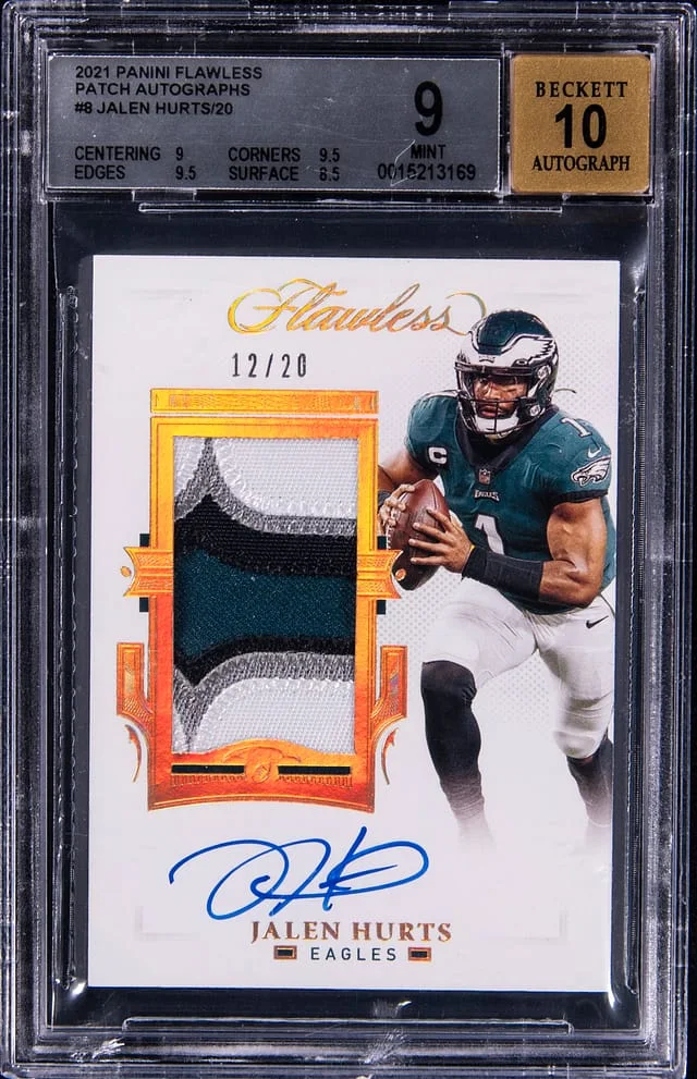 2021 Panini Flawless Jalen Hurts Patch Autographs #8 card image