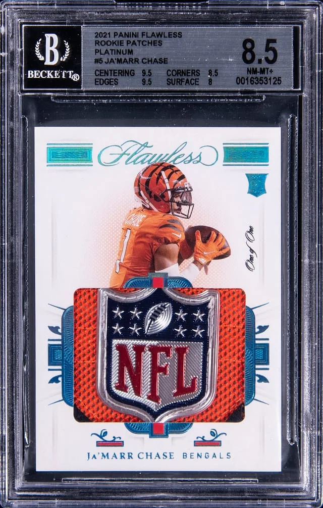 2021 Panini Flawless Ja'Marr Chase NFL Shield Patches Platinum #RP5 card image