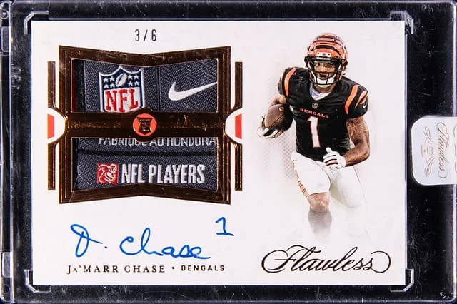 2021 Panini Flawless Ja'Marr Chase Dual Patch Autograph Bronze #RDPA-JMC card image