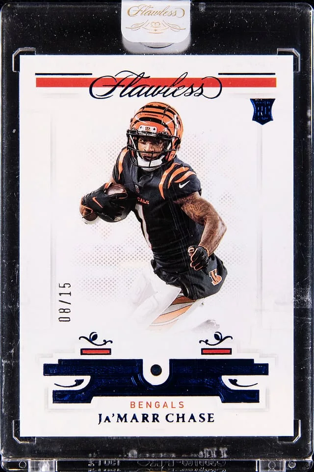 2021 Panini Flawless Ja'Marr Chase Relic - Panini Encased Aquamarine #105 card image