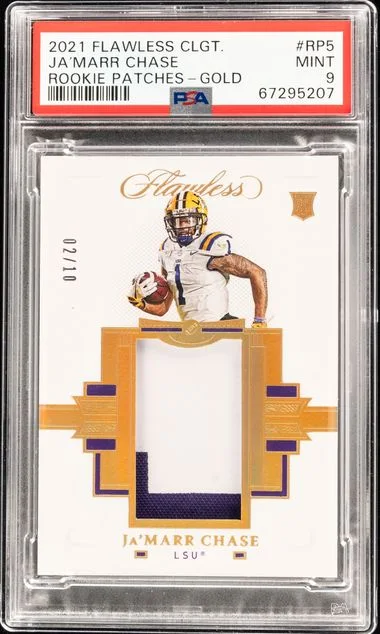 2021 Panini Flawless Ja’Marr Chase Collegiate Patches Gold #Rp5 card image