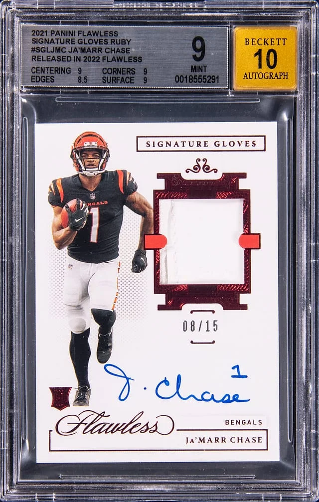 2021 Panini Flawless Ja'Marr Chase Signature Gloves Ruby '22 Flawless #SGL-JMC card image