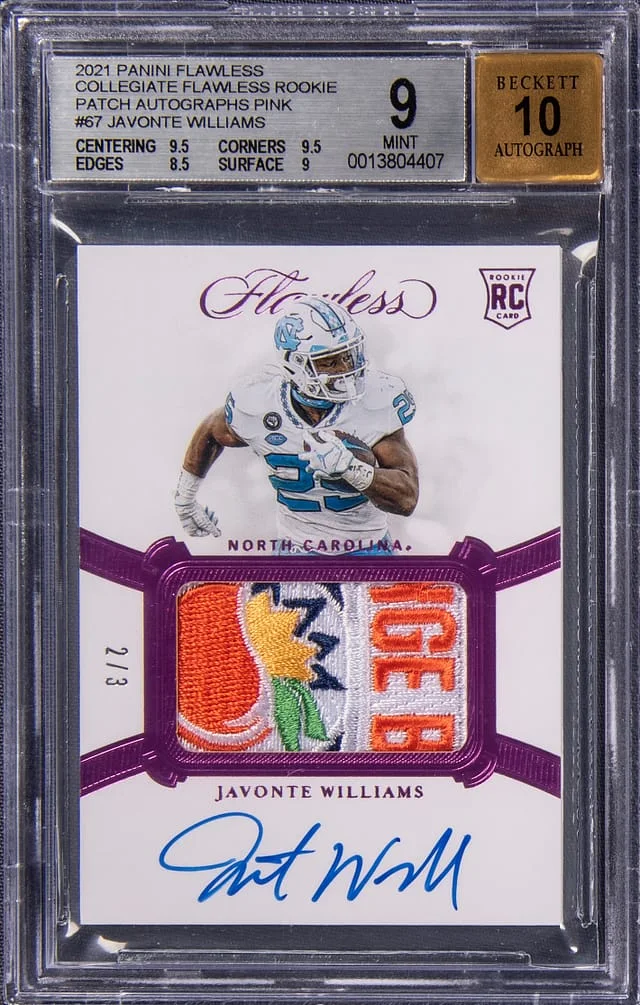 2021 Panini Flawless Javonte Williams Collegiate Pink #67 card image
