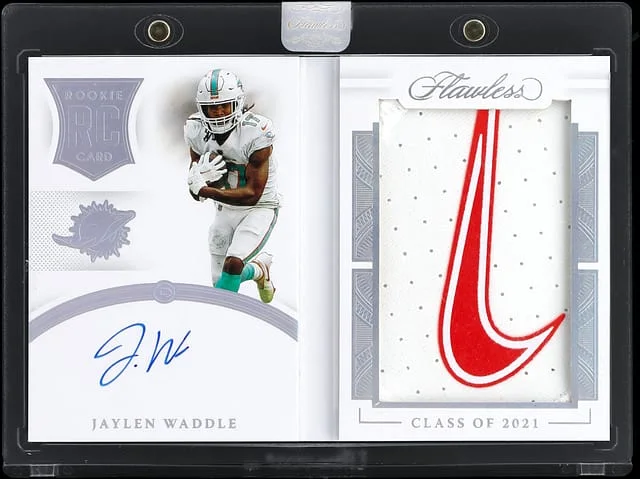 2021 Panini Flawless Jaylen Waddle Booklet Autographs Gloves #RBA-JWA card image