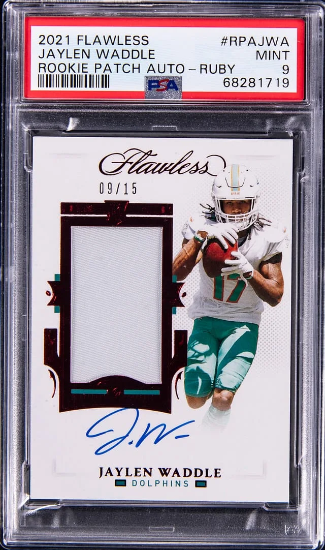 2021 Panini Flawless Jaylen Waddle Patch Autograph Ruby #RPAJWA card image