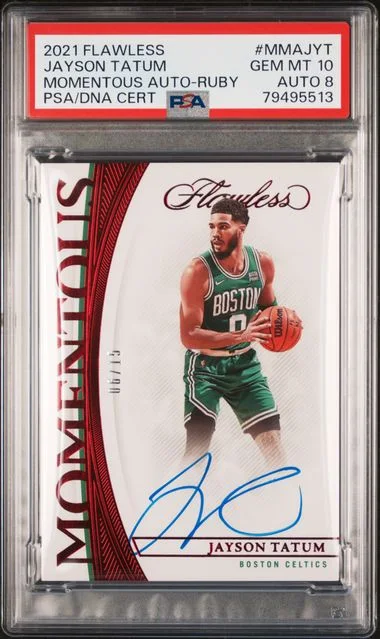 2021 Panini Flawless Jayson Tatum Momentous Autographs Ruby #MMAJYT card image