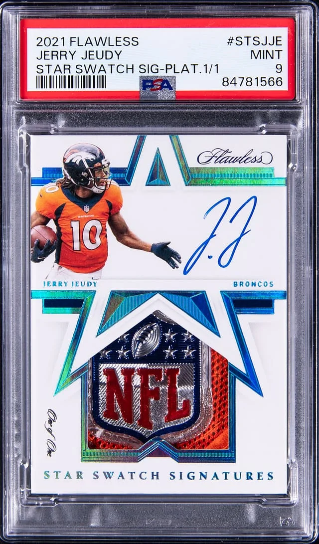 2021 Panini Flawless Jerry Jeudy Star Swatch Signatures Platinum #STS-JJE card image