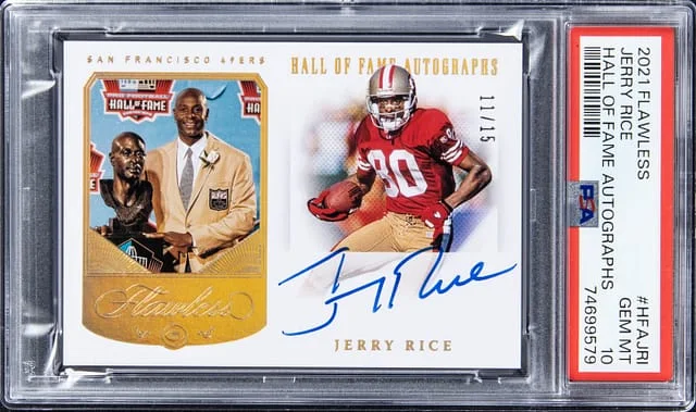 2021 Panini Flawless Jerry Rice Hall of Fam Autographs #HFAJRI card image