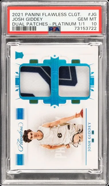 2021 Panini Flawless Jg Josh Giddey Collegiate Dual Patches Platinum #1/1 card image