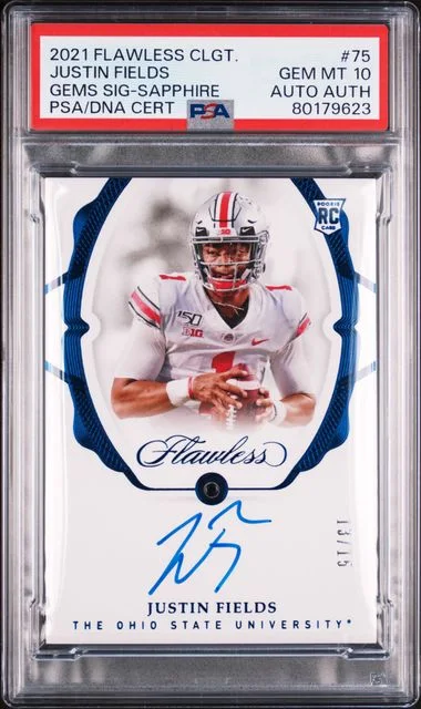 2021 Panini Flawless Justin Fields Collegiate Gems Signature-Sapphire #75 card image