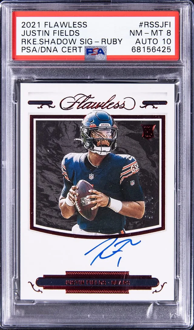 2021 Panini Flawless Justin Fields Shadow Signature Ruby #RSS-JFI card image