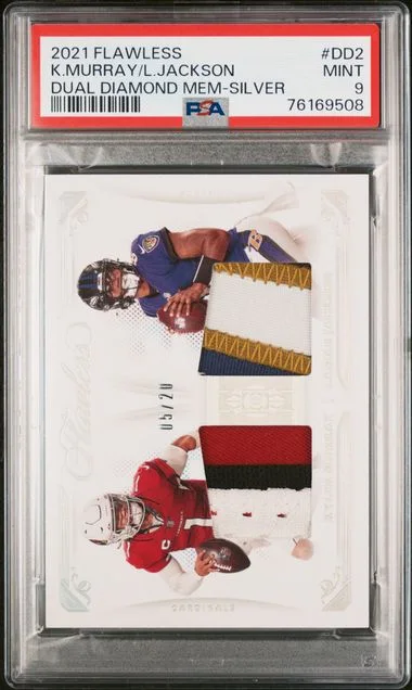 2021 Panini Flawless Kyler Murray/Lamar Jackson Dual Diamond Memorabilia Silver #Dd2 card image
