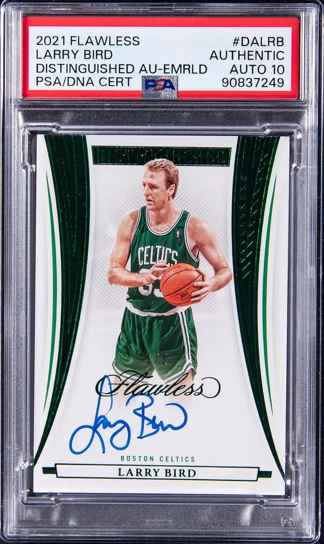 2021 Panini Flawless Larry Bird Distinguished Autographs Emerald #DALRB card image