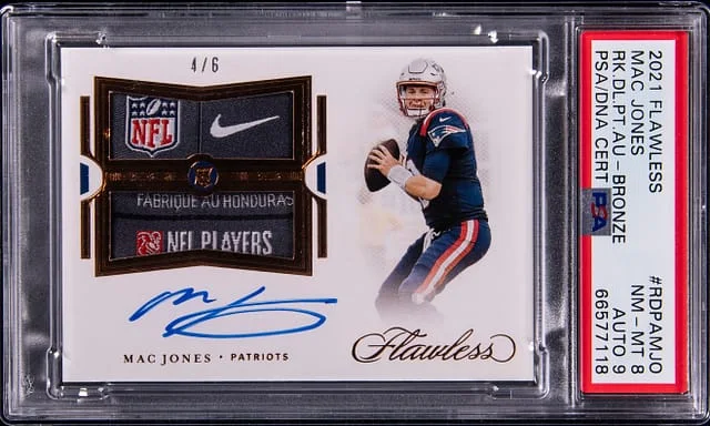 2021 Panini Flawless Mac Jones Dual Patch Autograph Bronze #RDPA-MJO card image