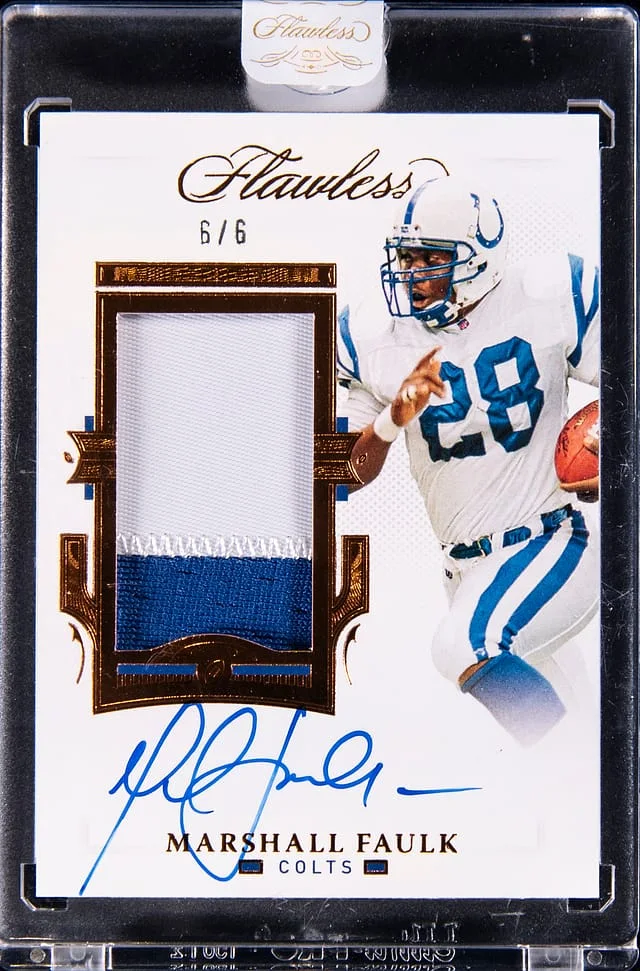 2021 Panini Flawless Marshall Faulk Bronze Patch Autograph #PA-MFA card image