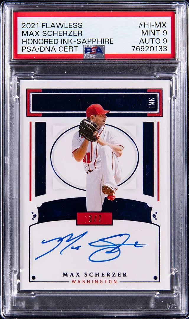 2021 Panini Flawless Max Scherzer Honored Ink Sapphire #HI-MX card image