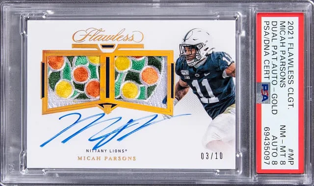 2021 Panini Flawless Micah Parsons Collegiate Dual Patch Autographs Gold #DPA-MP card image
