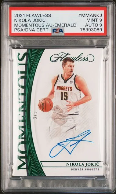 2021 Panini Flawless Momentous Autographs Emerald Mmankj Nikola Jokic #no-number card image