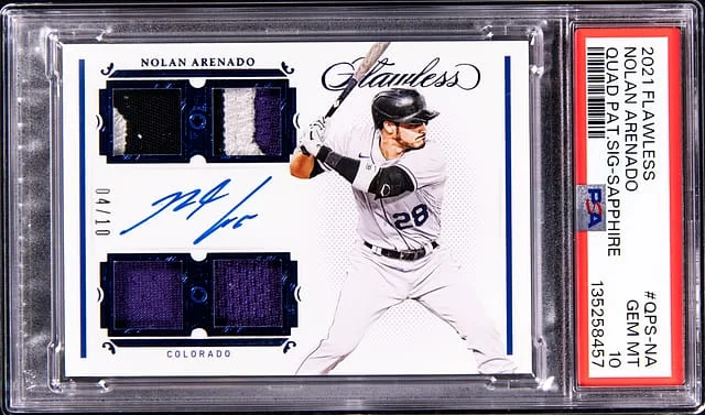 2021 Panini Flawless Nolan Arenado Quad Patch Signatures Sapphire #QPS-NA card image
