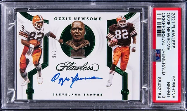 2021 Panini Flawless Ozzie Newsome Career Progression Autograph-Emerald #CPR-ONE card image